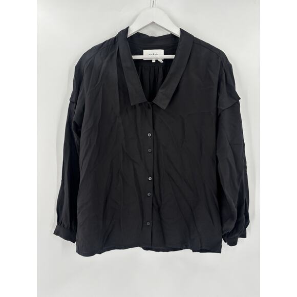 Ba&sh Button Up Shirt Womens Small Black Long Sleeves 100% Silk Collared V Neck - Picture 1 of 16